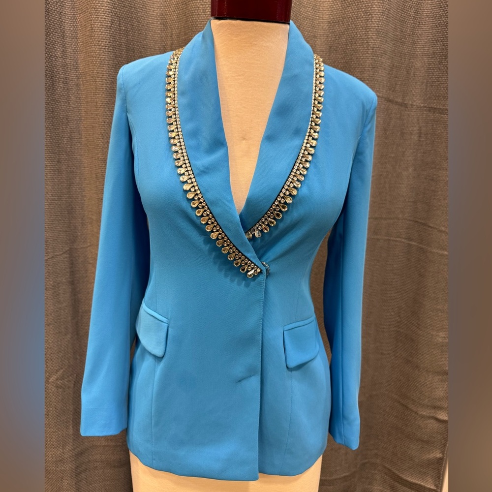 River Island Electric Blue Blazer with Rhinestone Detail. Size 0 Petite